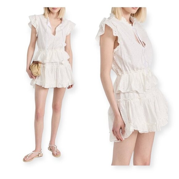 MISA LOS ANGELES Iliana Tiered Eyelet Mini Dress , Size L, White, New with tag - Picture 2 of 16